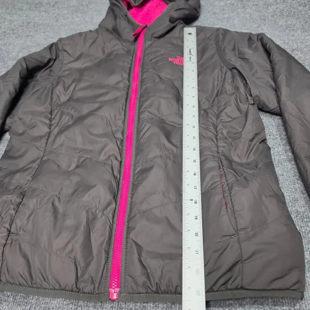 The North Face Girls XL Reversible Fleece Lined Hooded Jacket Pink Charcoal